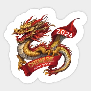 Chinese New Year Dragon: Red Gold Grey White, Realistic Vector Design Sticker